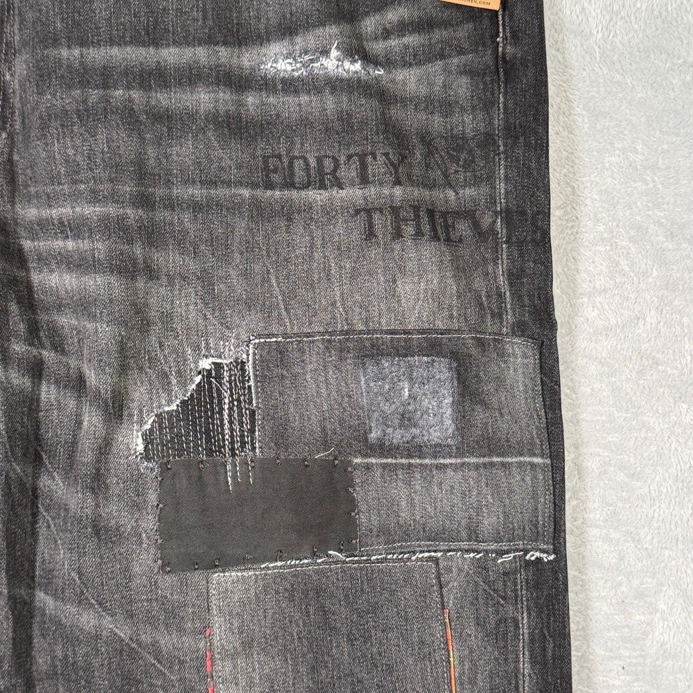 Ralph Lauren Jeans Mens 46x32 46B Black Denim Varick Graffiti Patchwork Skull - Picture 3 of 13